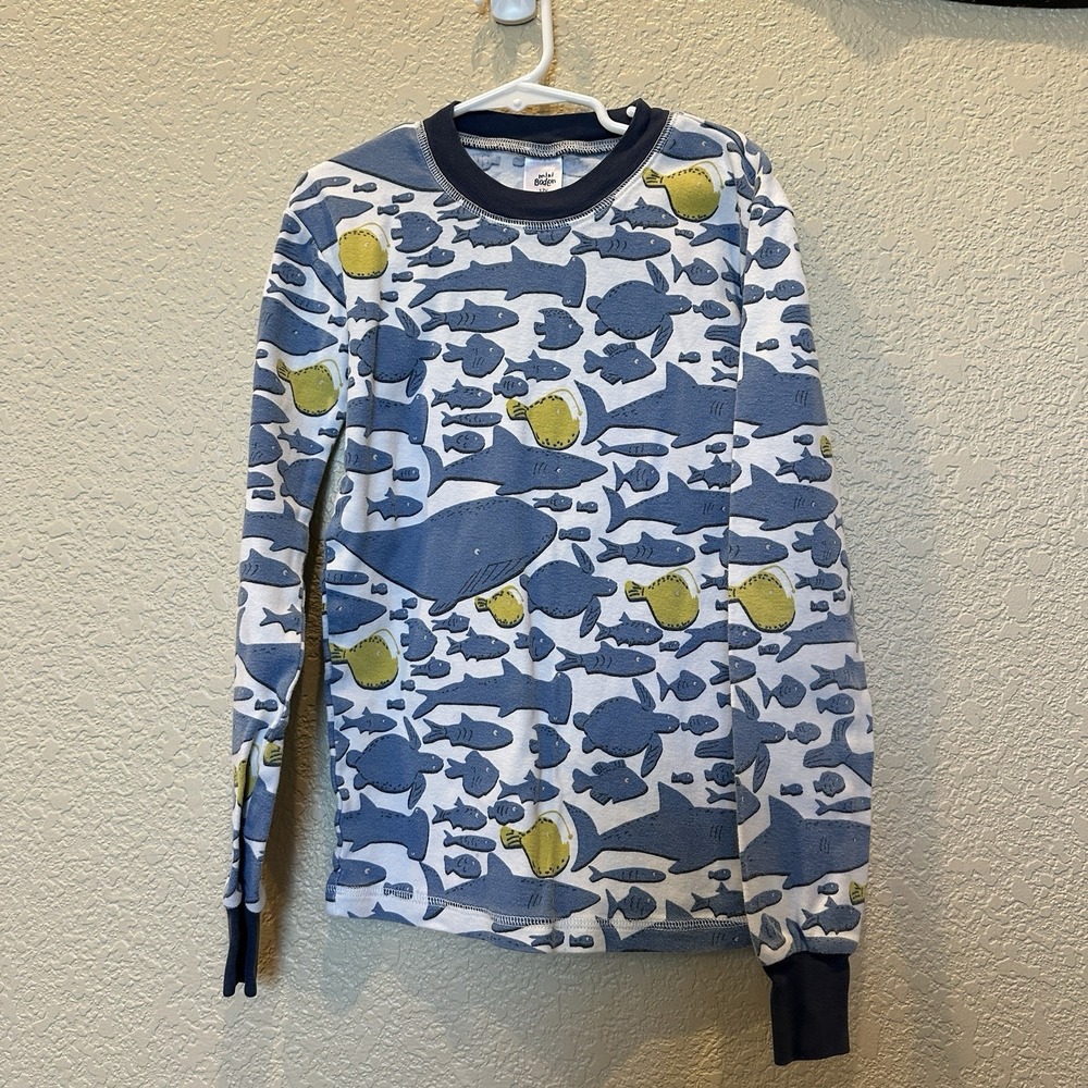 Mini Boden Shark Long Sleeve Shirt Sleep Whale Turtle Sea Life Size 12 Y Blue